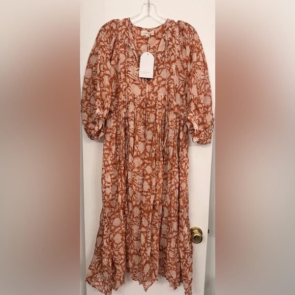 NWT Daughters of India Kyra Cotton Midi Dress Caramel Size Small - Picture 4 of 9